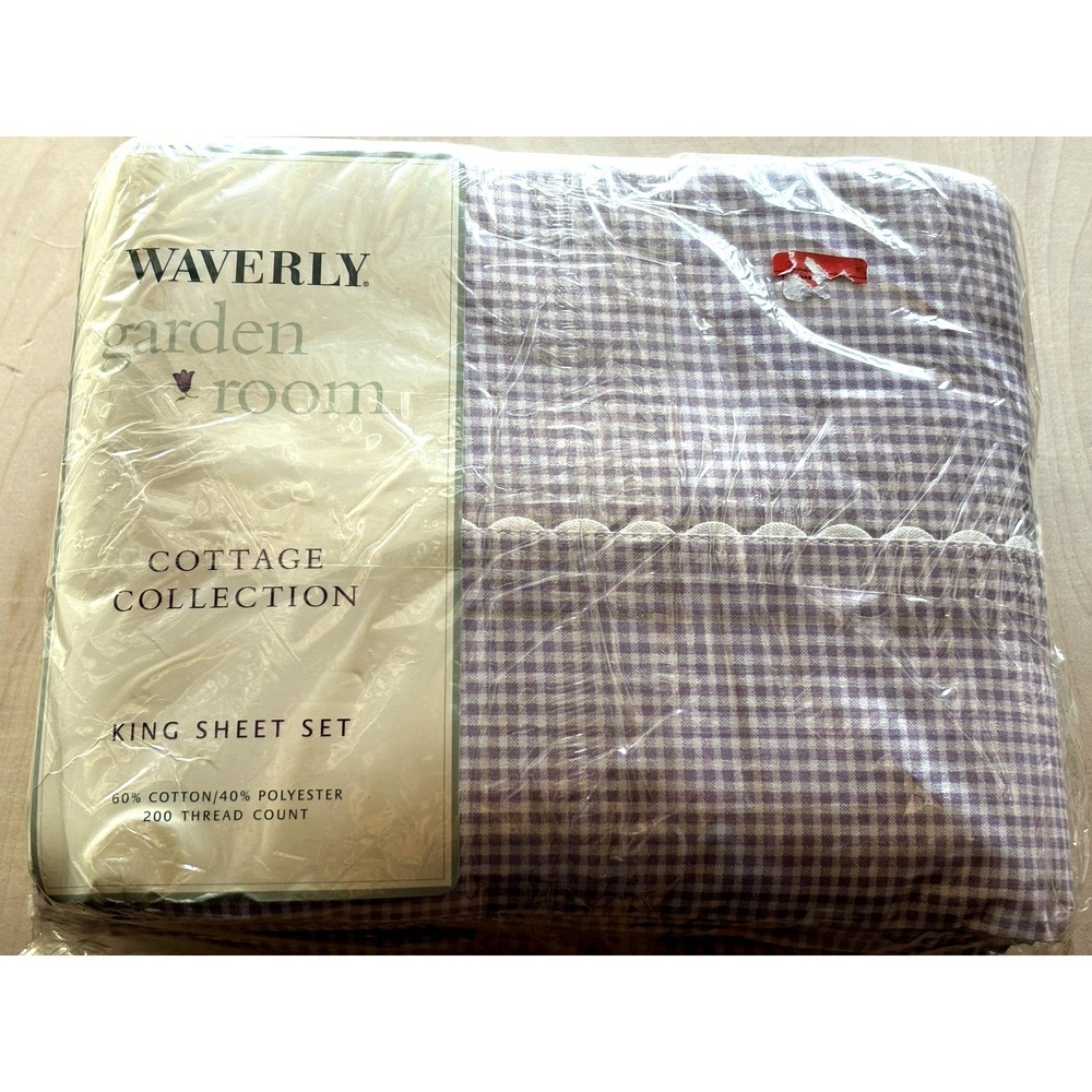 Waverly King Sheet Set NIP Cottage Collection Gingham Lilac Purple Vintage 2001